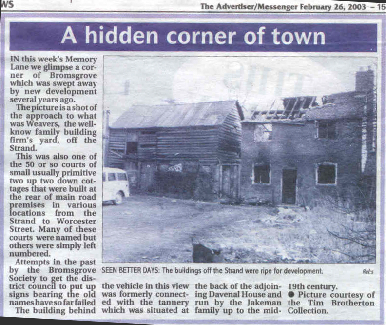 Weavers Yard, Bromsgrove - Messenger article 26 Feb 2003